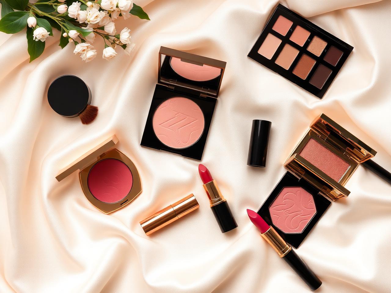 Premium makeup product flat lay